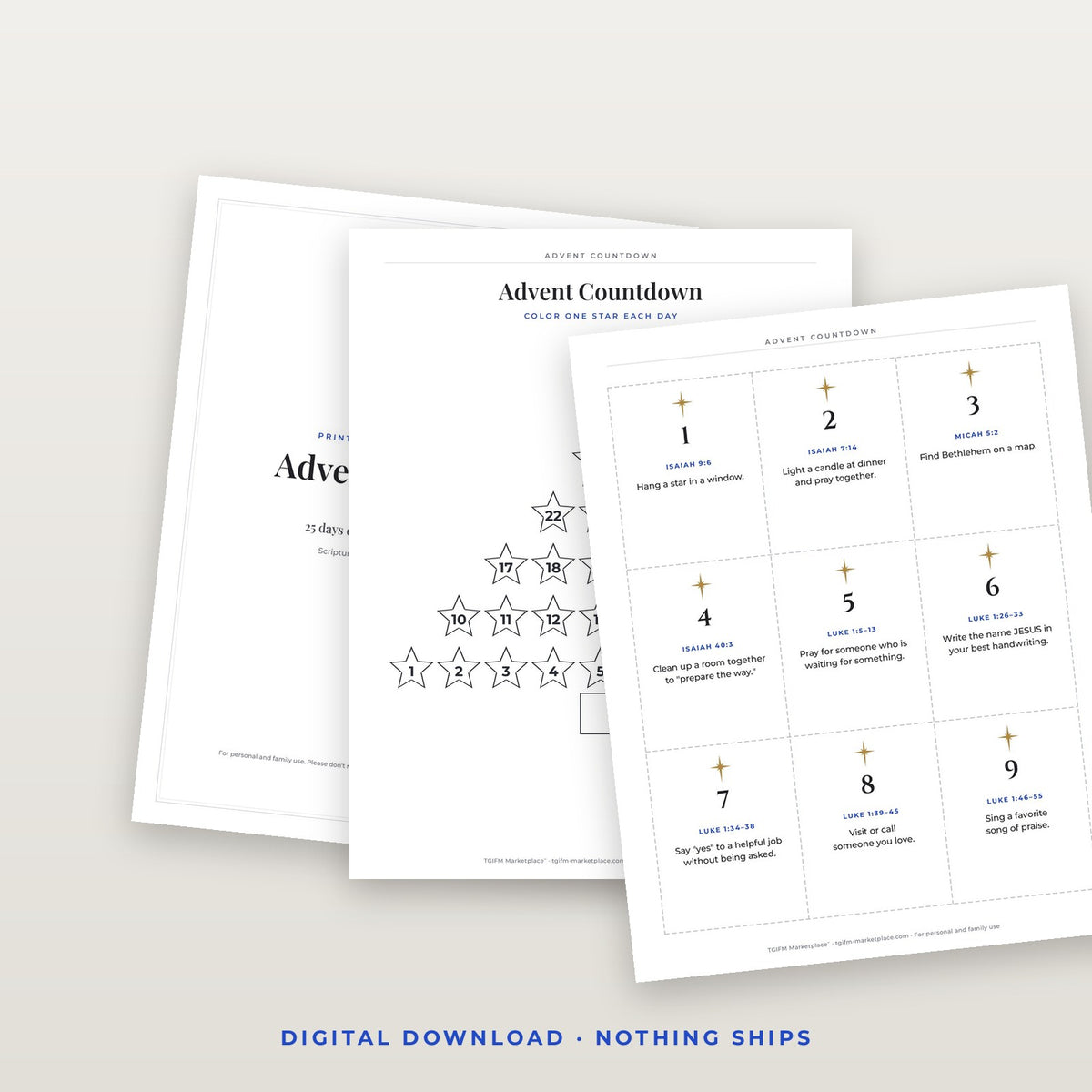 Advent Countdown Calendar — Printable (KJV references) / Calendario de Adviento