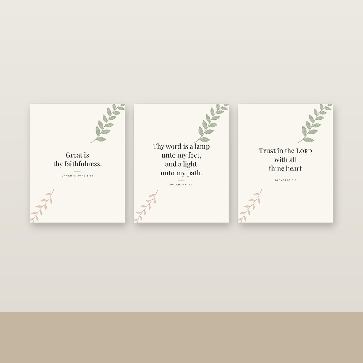 Botanical Watercolor Scripture Print Set of 3 (KJV) — Unframed