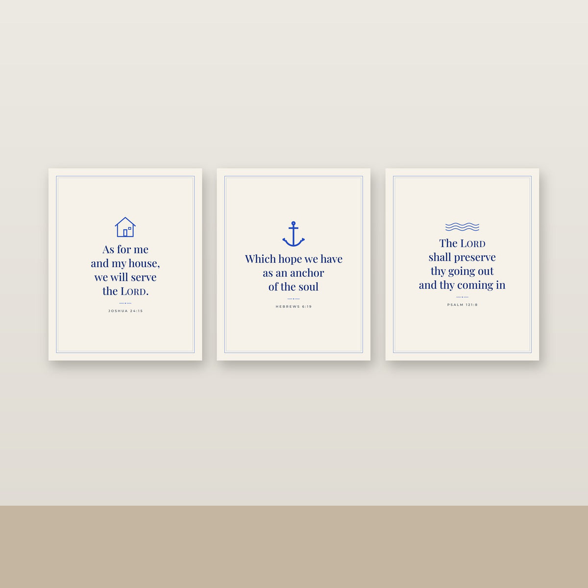 Heritage Blue Entryway Scripture Print Set of 3 (KJV) — Unframed