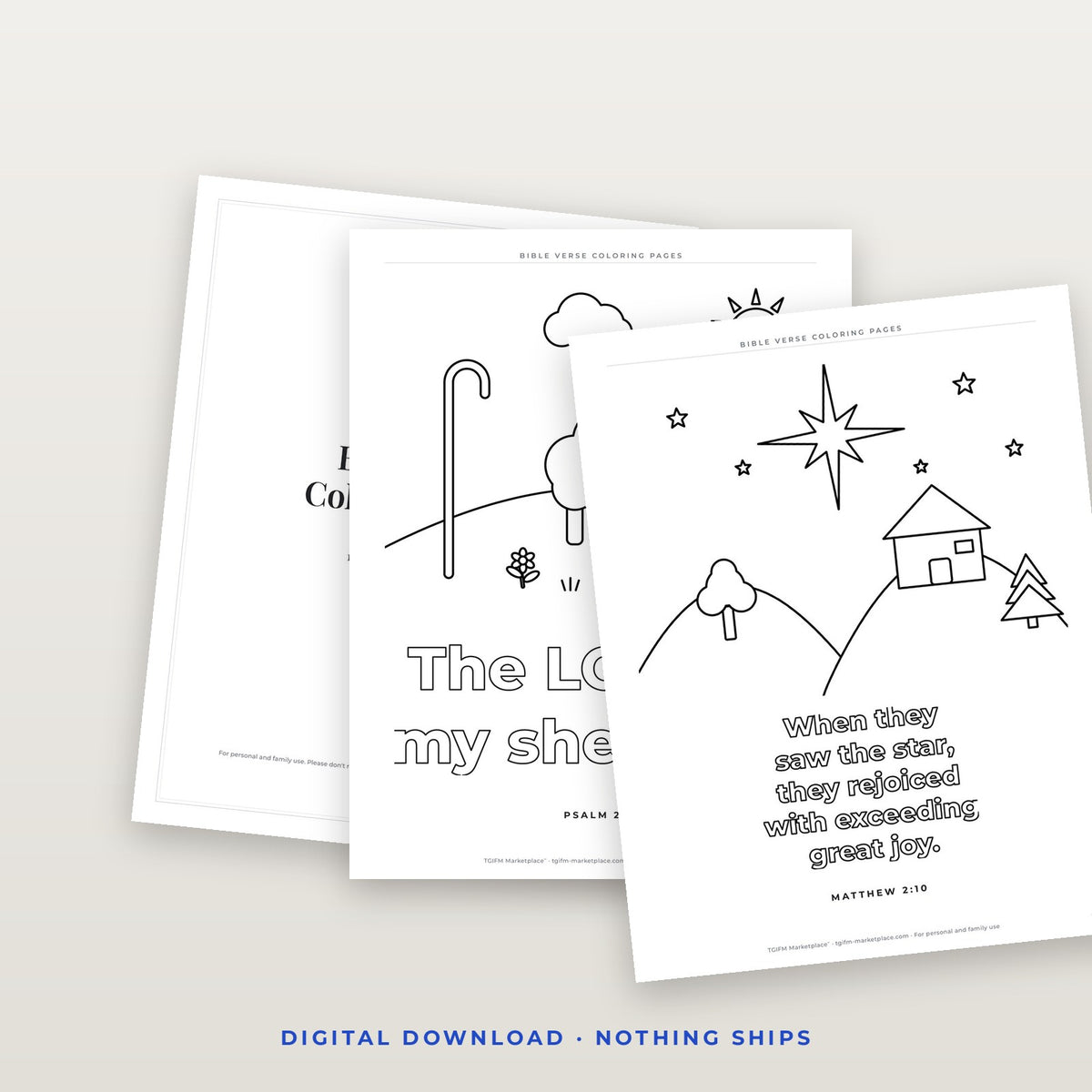 Kids' Bible Verse Coloring Pages — 12 Pages (KJV) / Páginas para Colorear