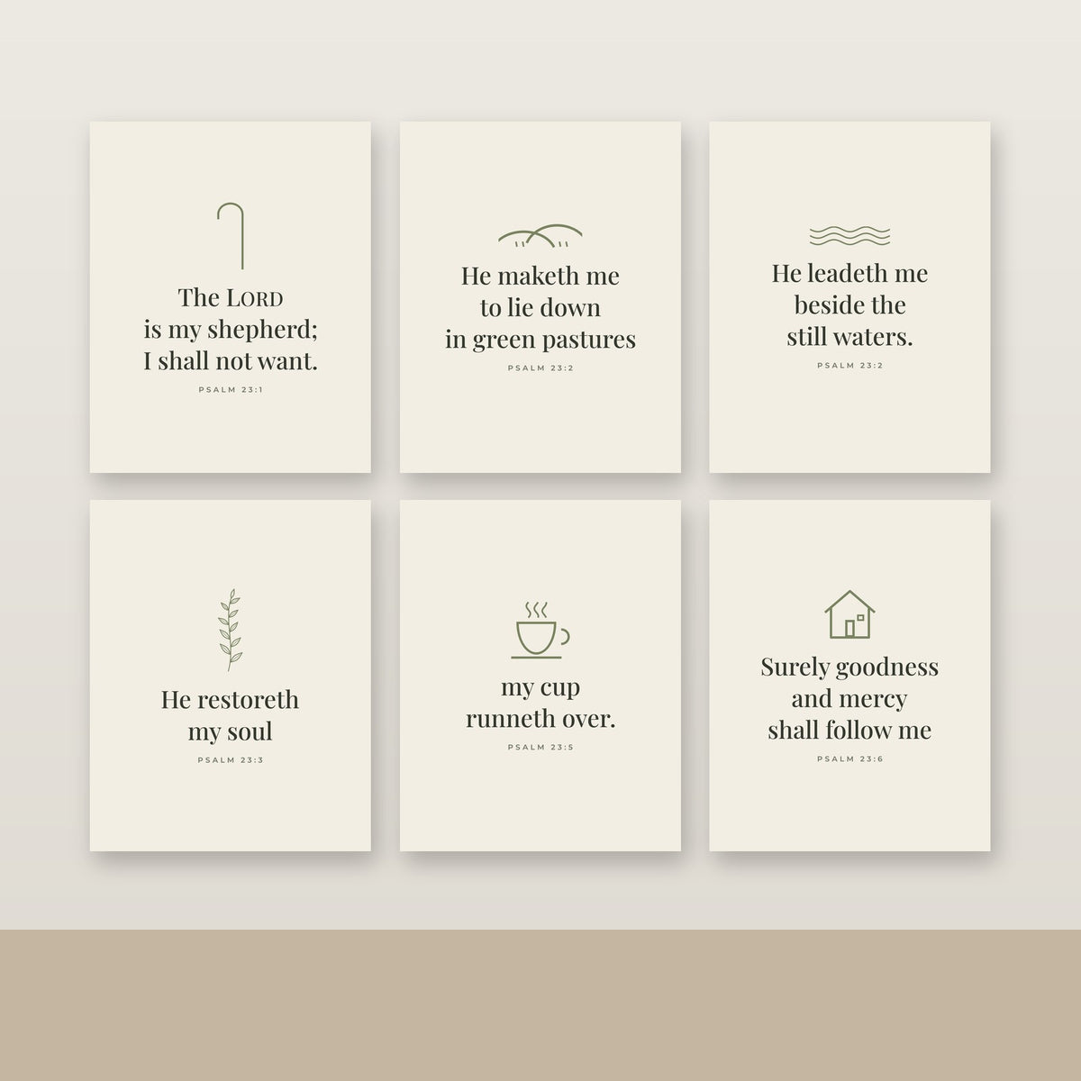 Psalm 23 Gallery Wall Print Set of 6 (KJV) — Unframed 8×10