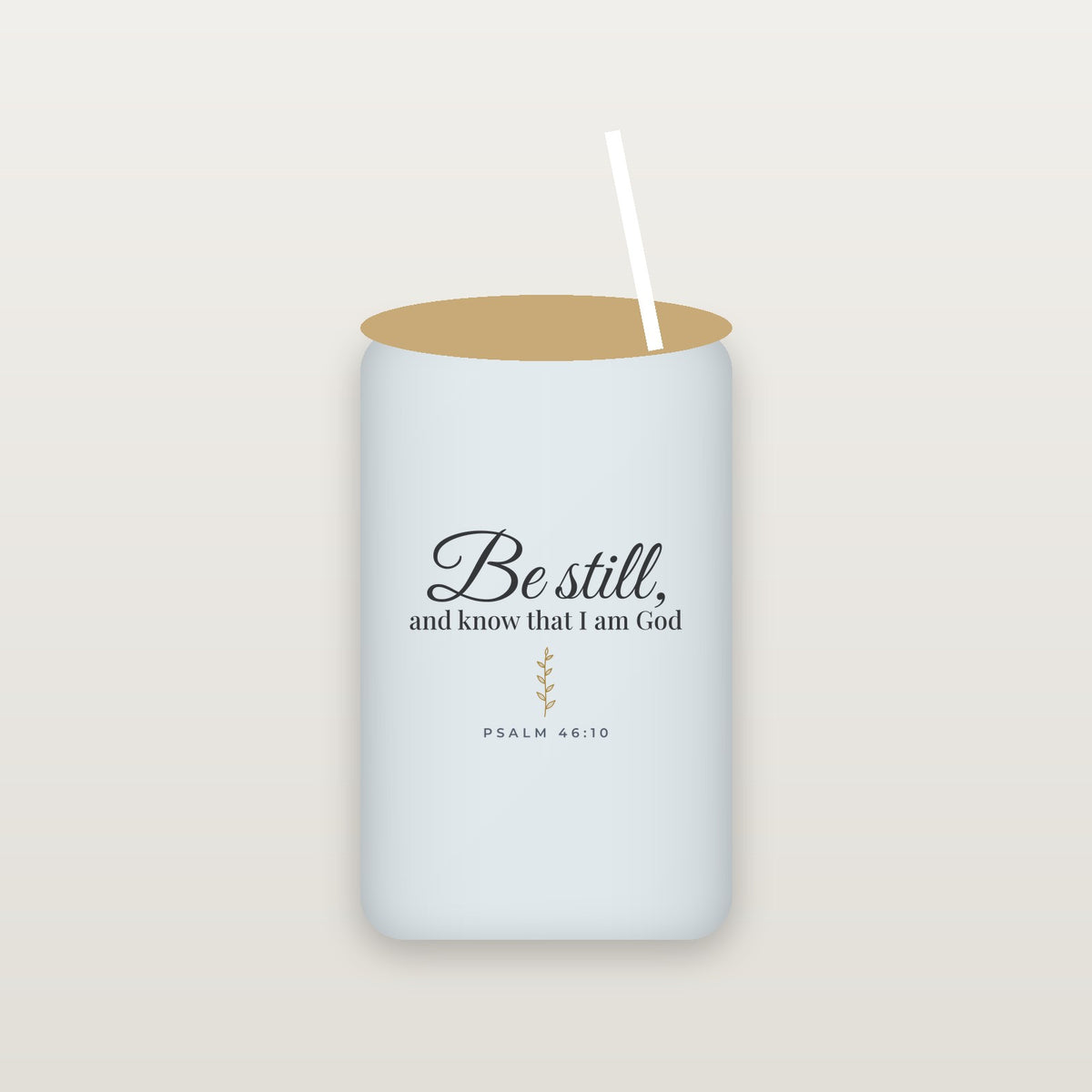 Psalm 46:10 Glass Can Tumbler with Lid & Straw (16 oz)