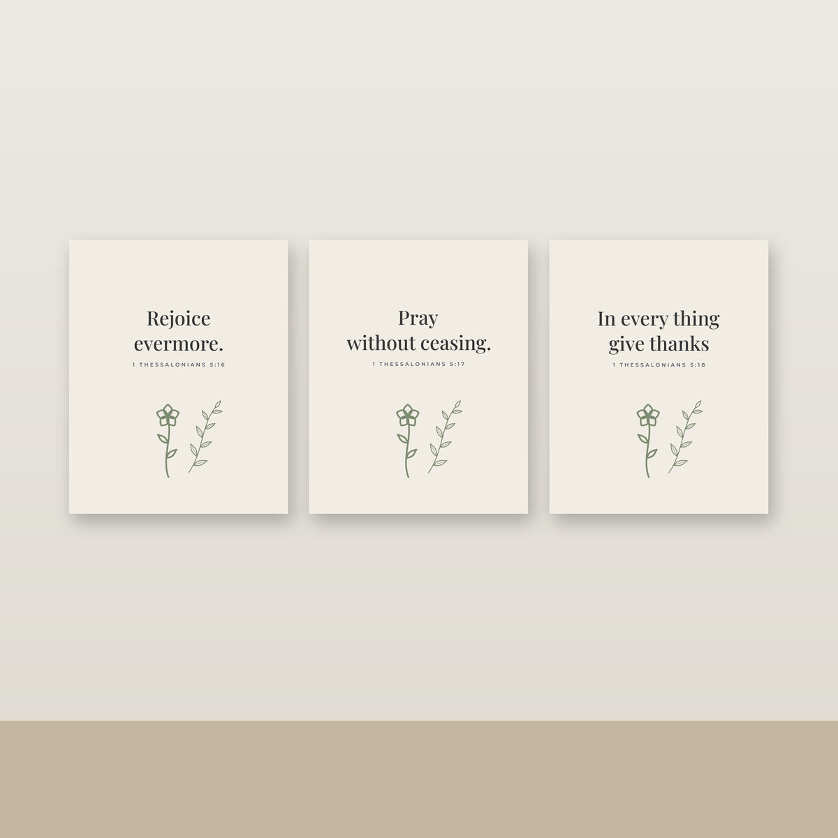 Rejoice · Pray · Give Thanks Print Set of 3 — 1 Thessalonians 5:16–18 (KJV)