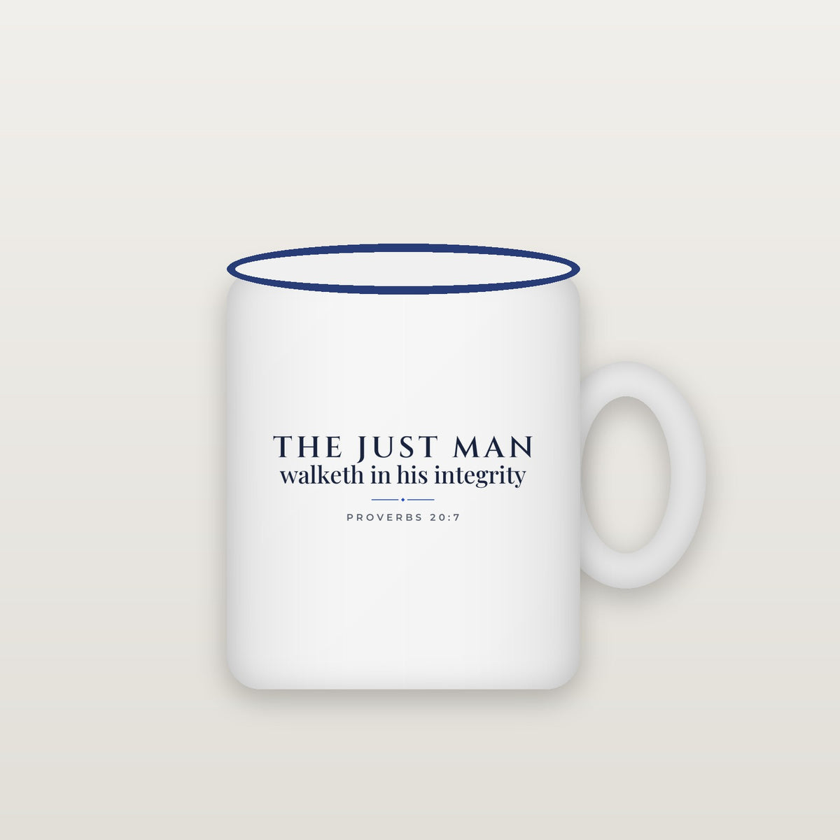 The Just Man Walketh in His Integrity Enamel Camp Mug — Proverbs 20:7 (KJV)